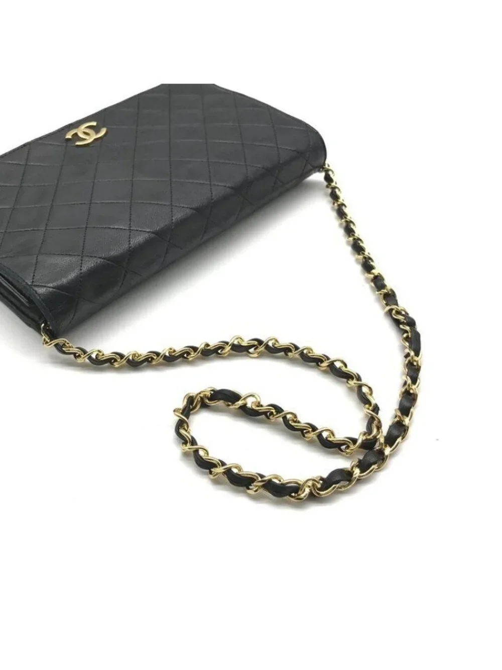 Chanel CC Logo Quilted Push Lock Chain Shoulder Bag Black